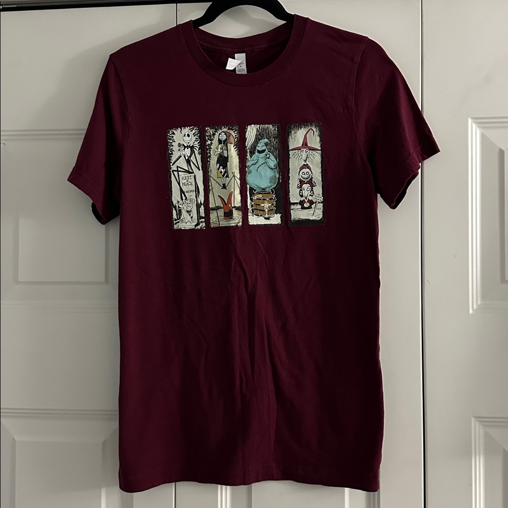 Maroon Nightmare Before Christmas Haunted Mansion Mashup T-Shirt - Bella Canvas